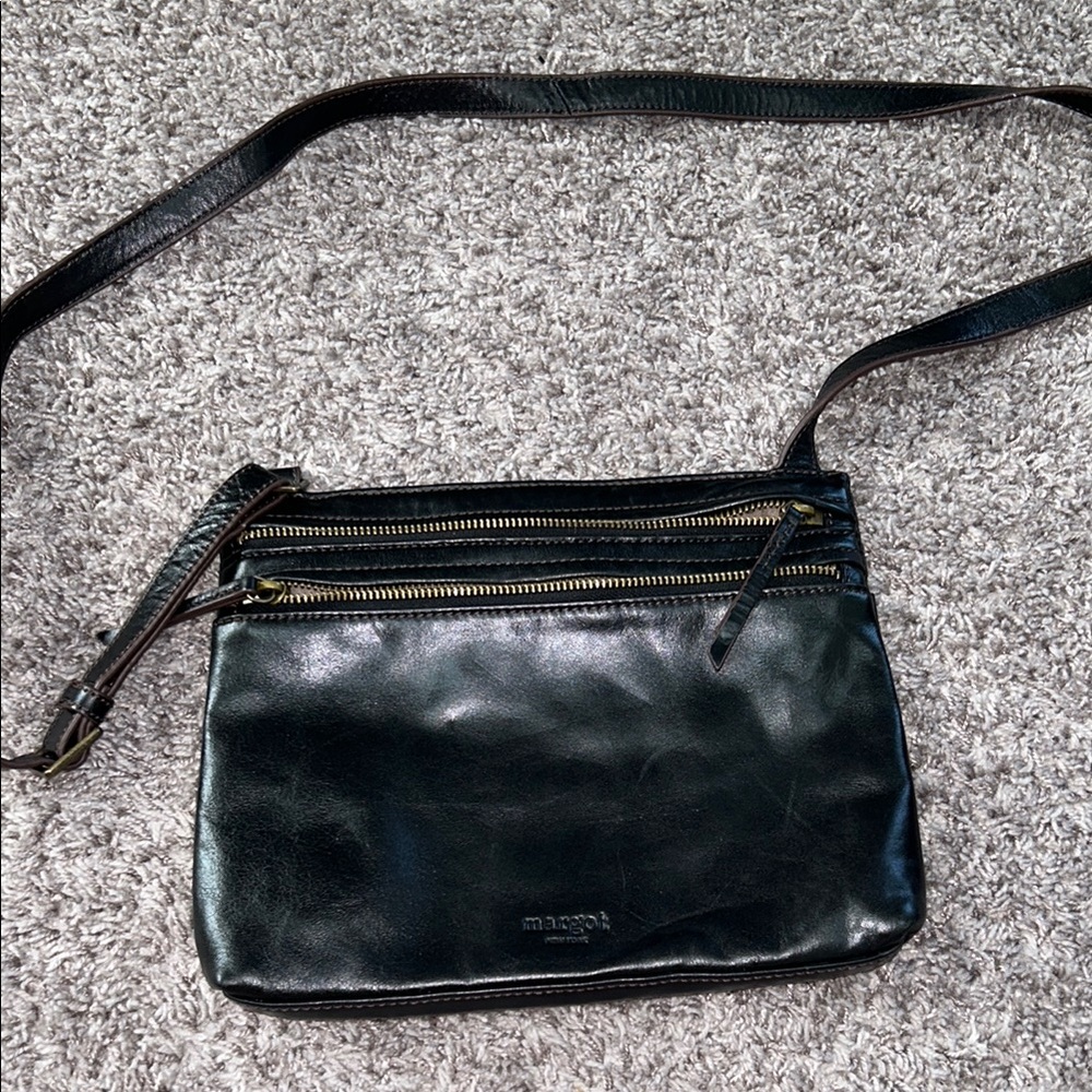 Margot 100% leather zipper crossbody purse multiple pockets deep brown